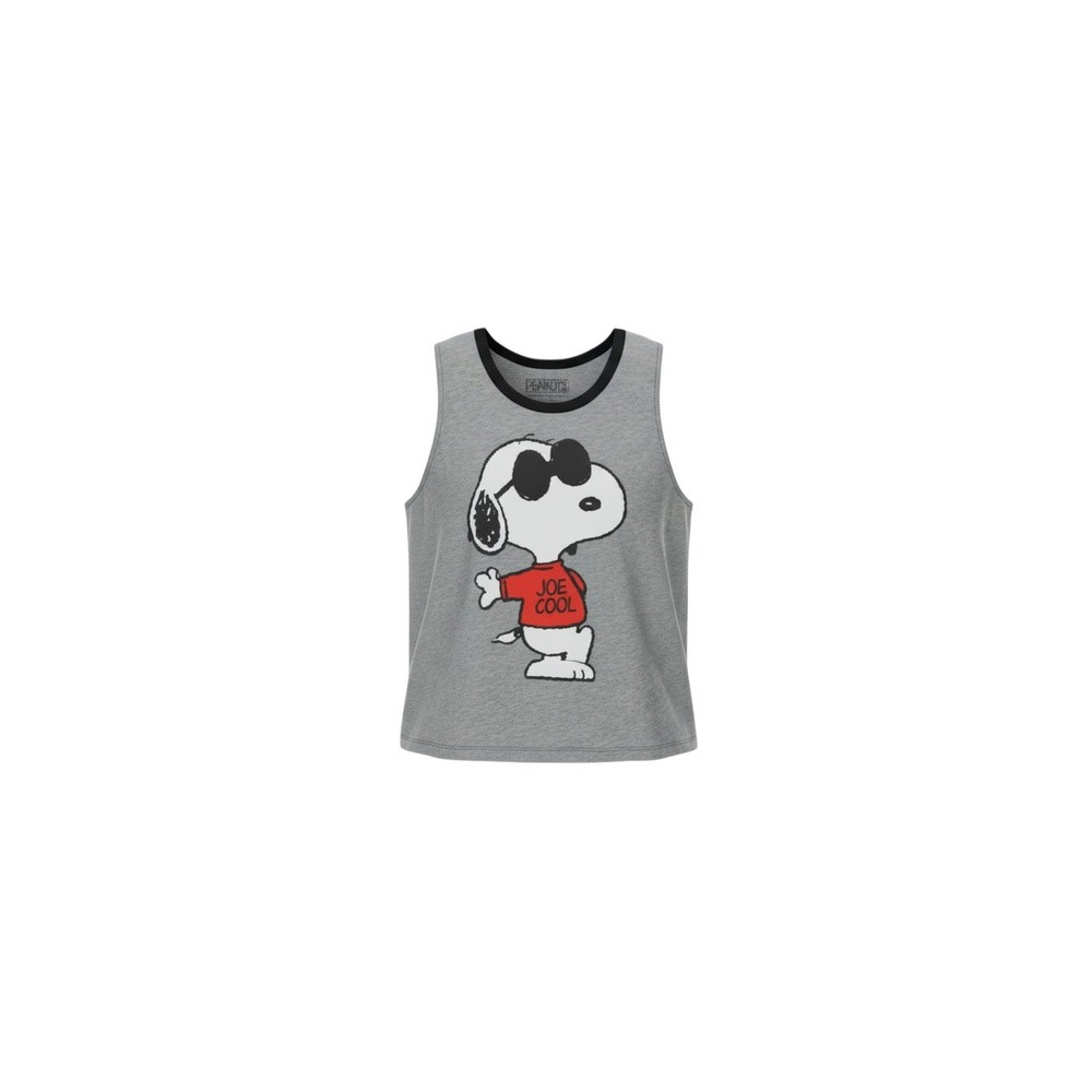 Peanuts Joe Cool Snoopy Tank Top Womens Medium Gray Graphic Muscle Tee Cropped